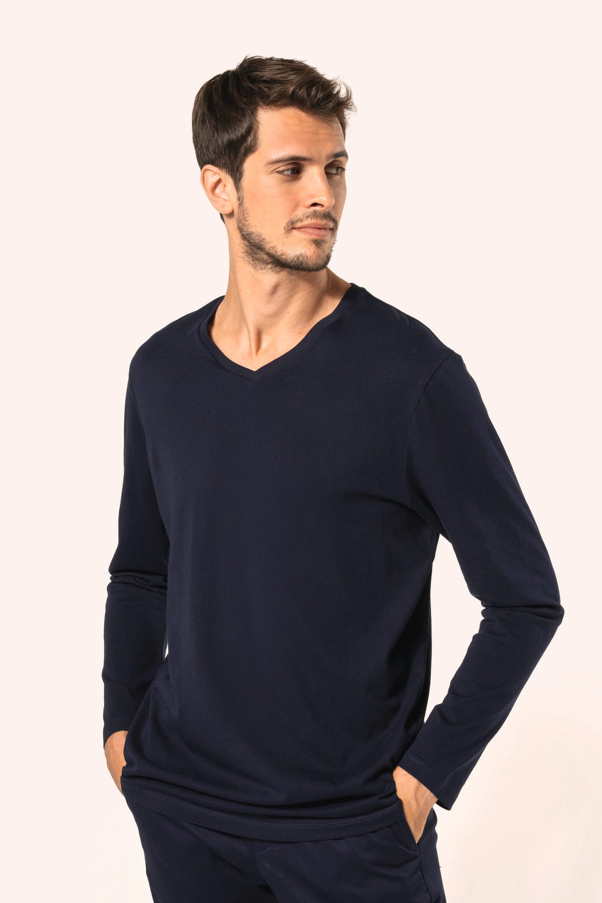 Kariban Premium PK306 Supima® heren-T-shirt V-hals lange mouwen