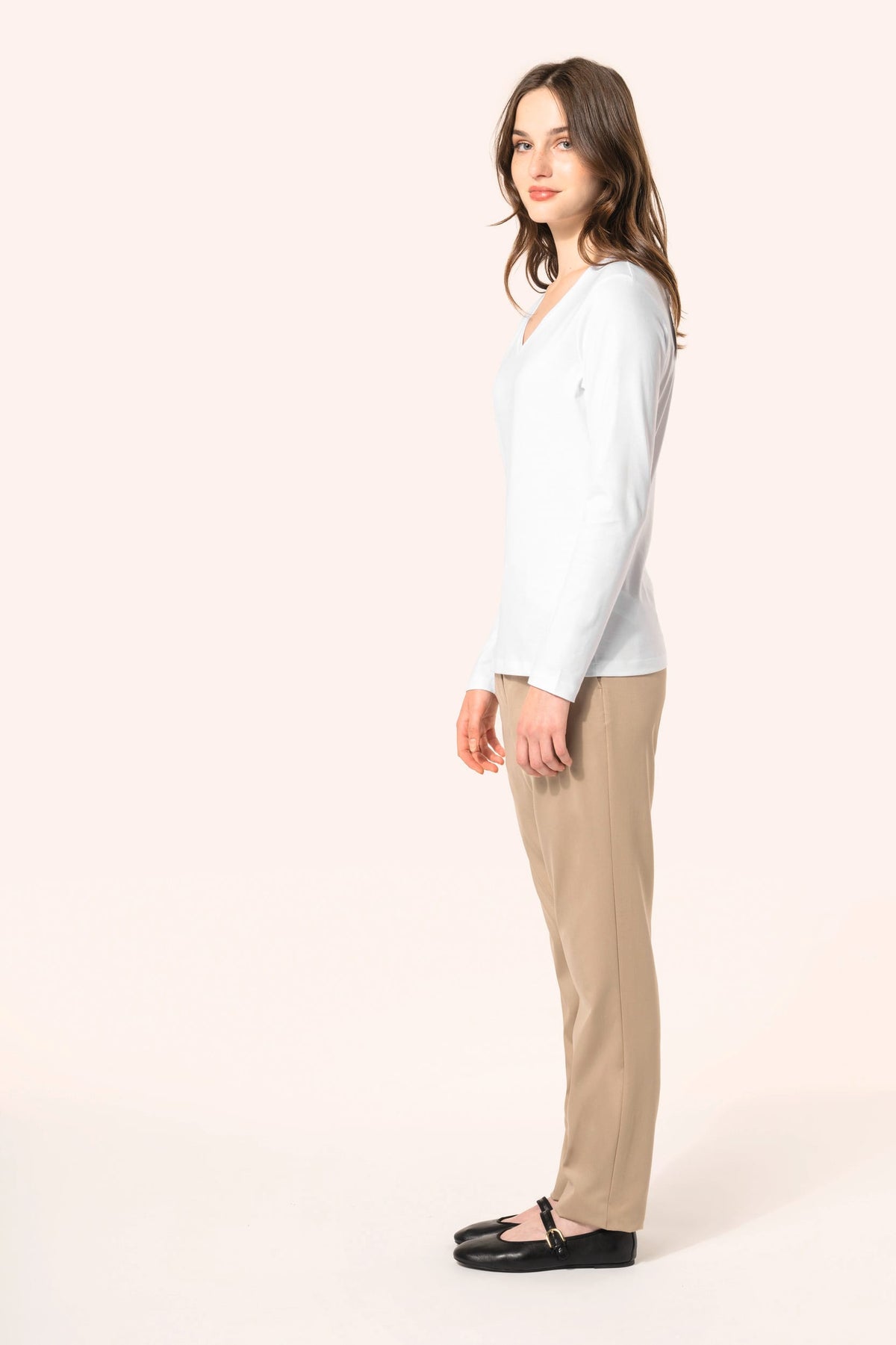 Kariban Premium PK307 Supima® dames-T-shirt V-hals lange mouwen
