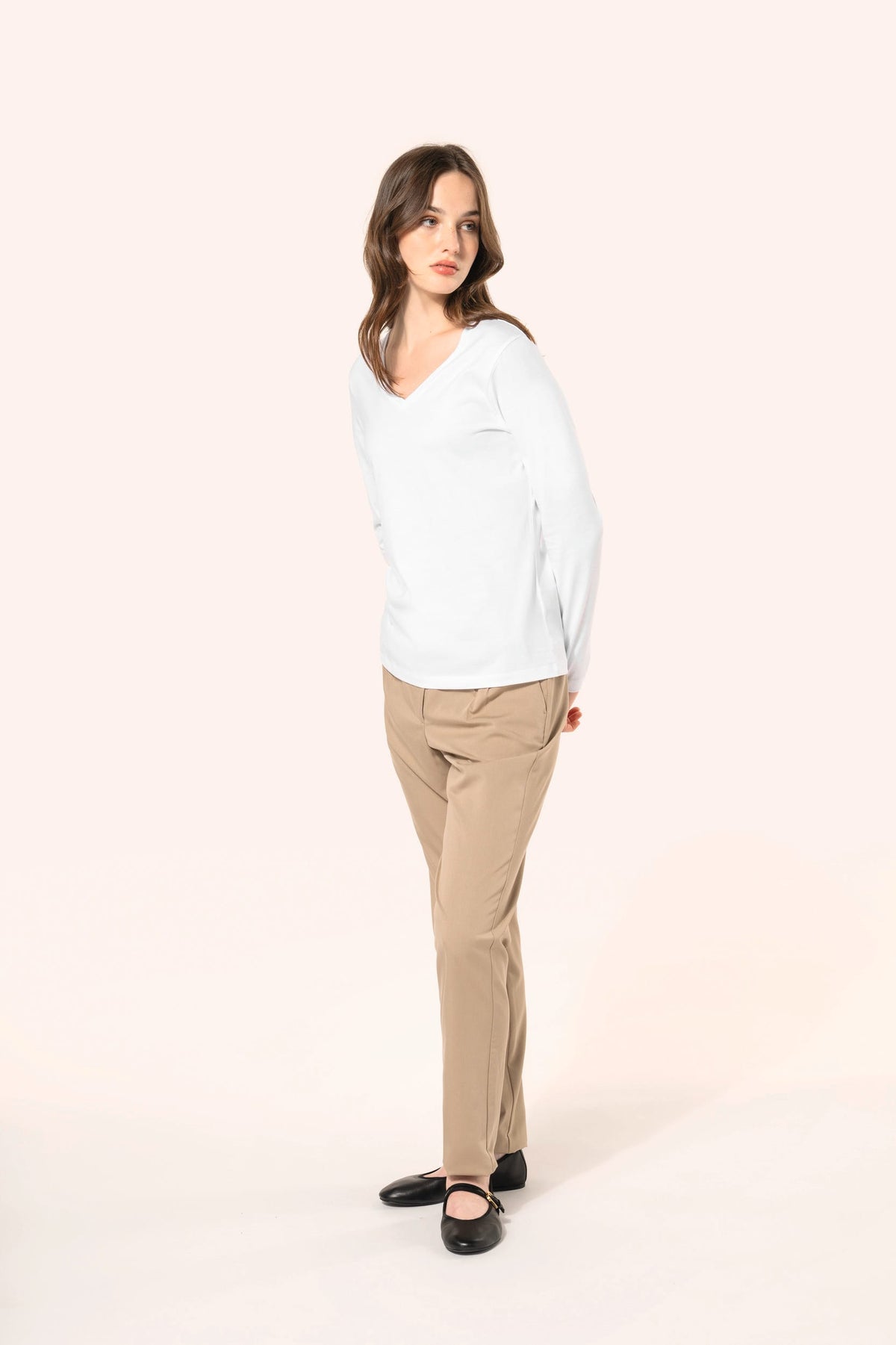 Kariban Premium PK307 Supima® dames-T-shirt V-hals lange mouwen