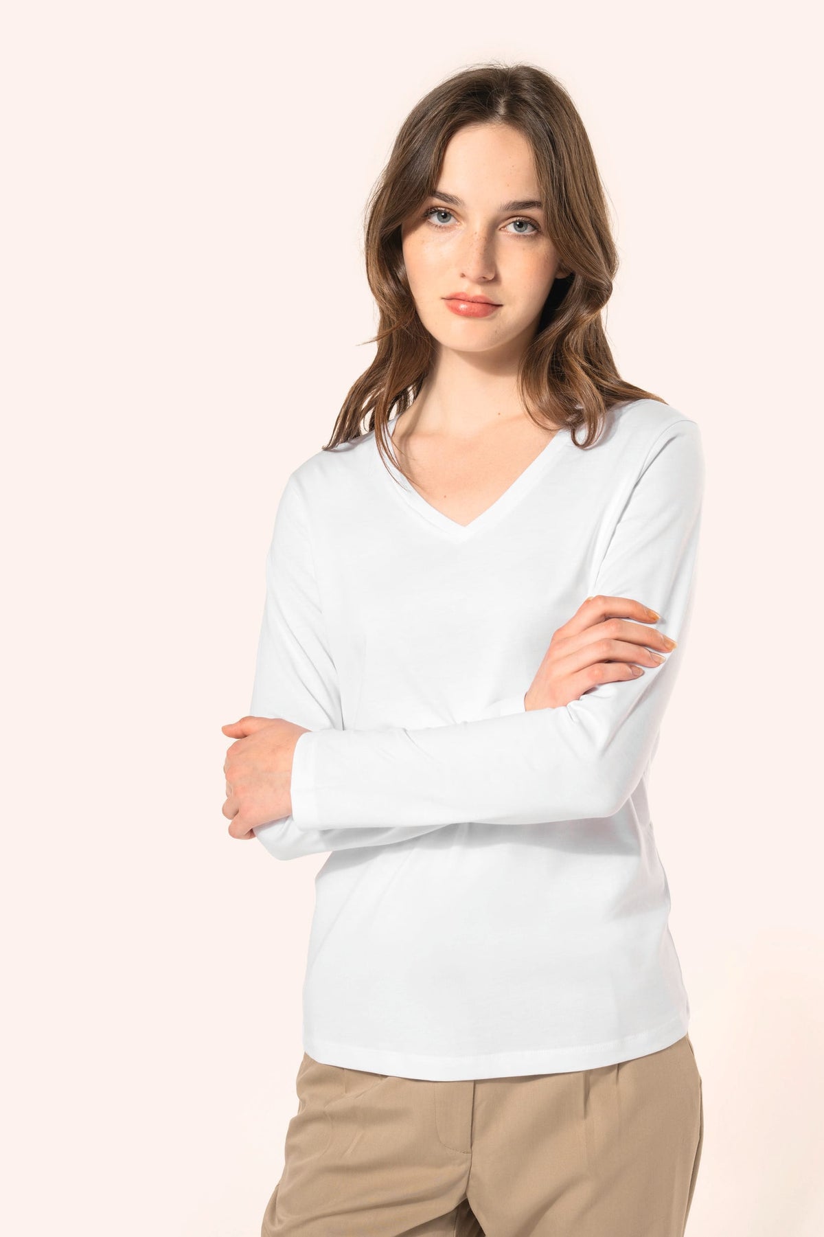 Kariban Premium PK307 Supima® dames-T-shirt V-hals lange mouwen