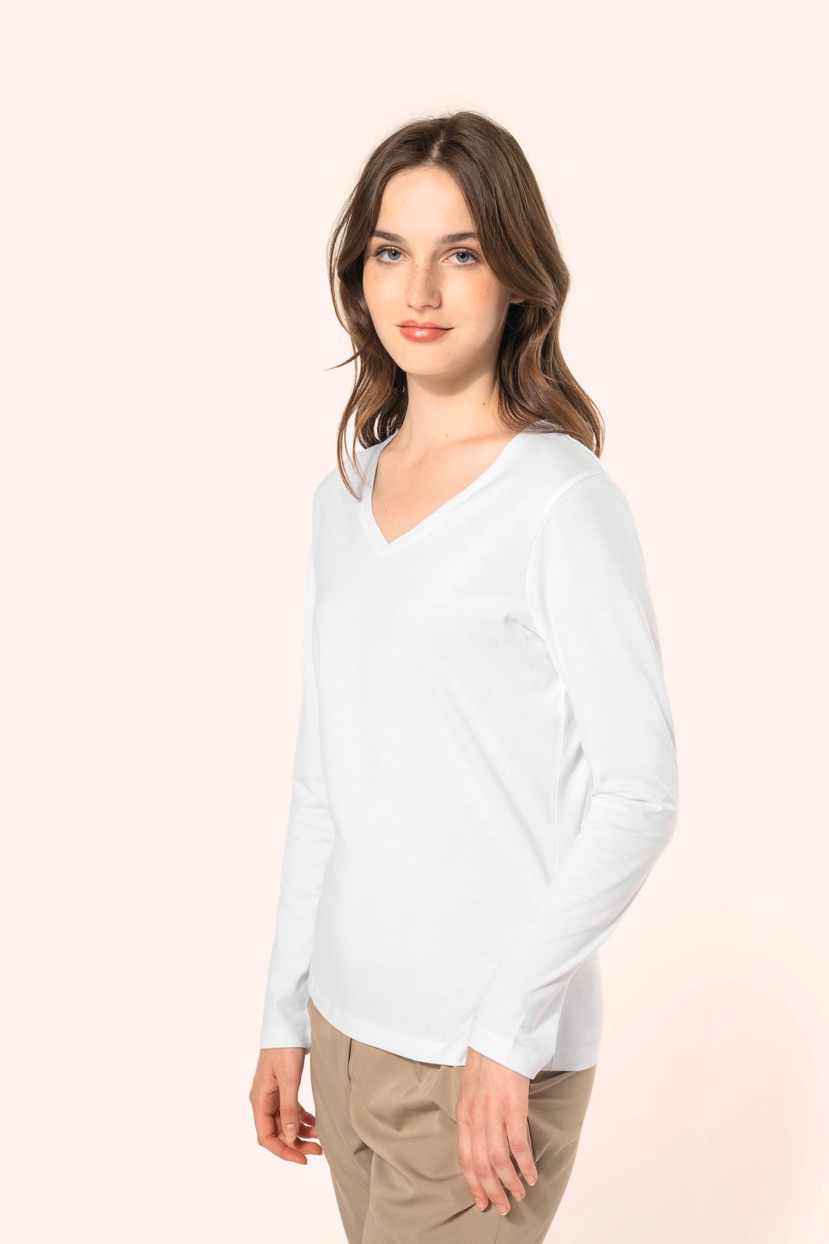 Kariban Premium PK307 Supima® dames-T-shirt V-hals lange mouwen