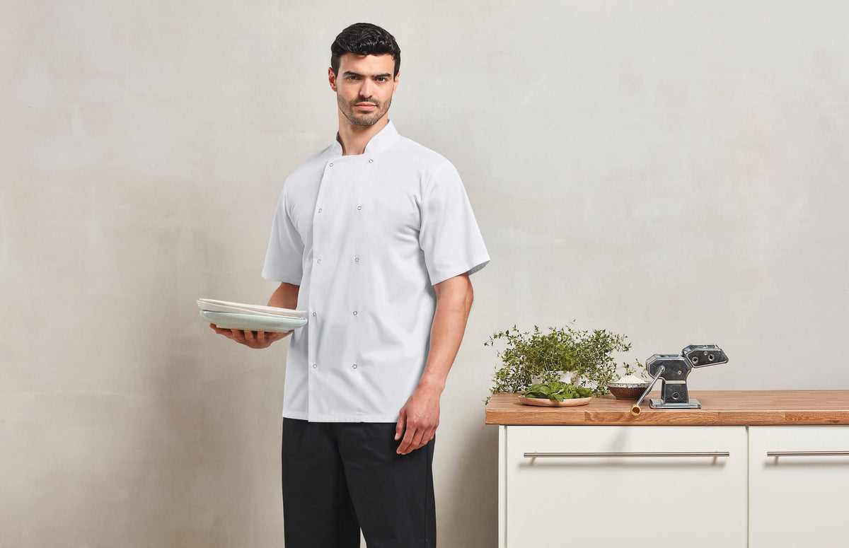 Premier PR664 Studded Front Short Sleeve Chef's Jacket