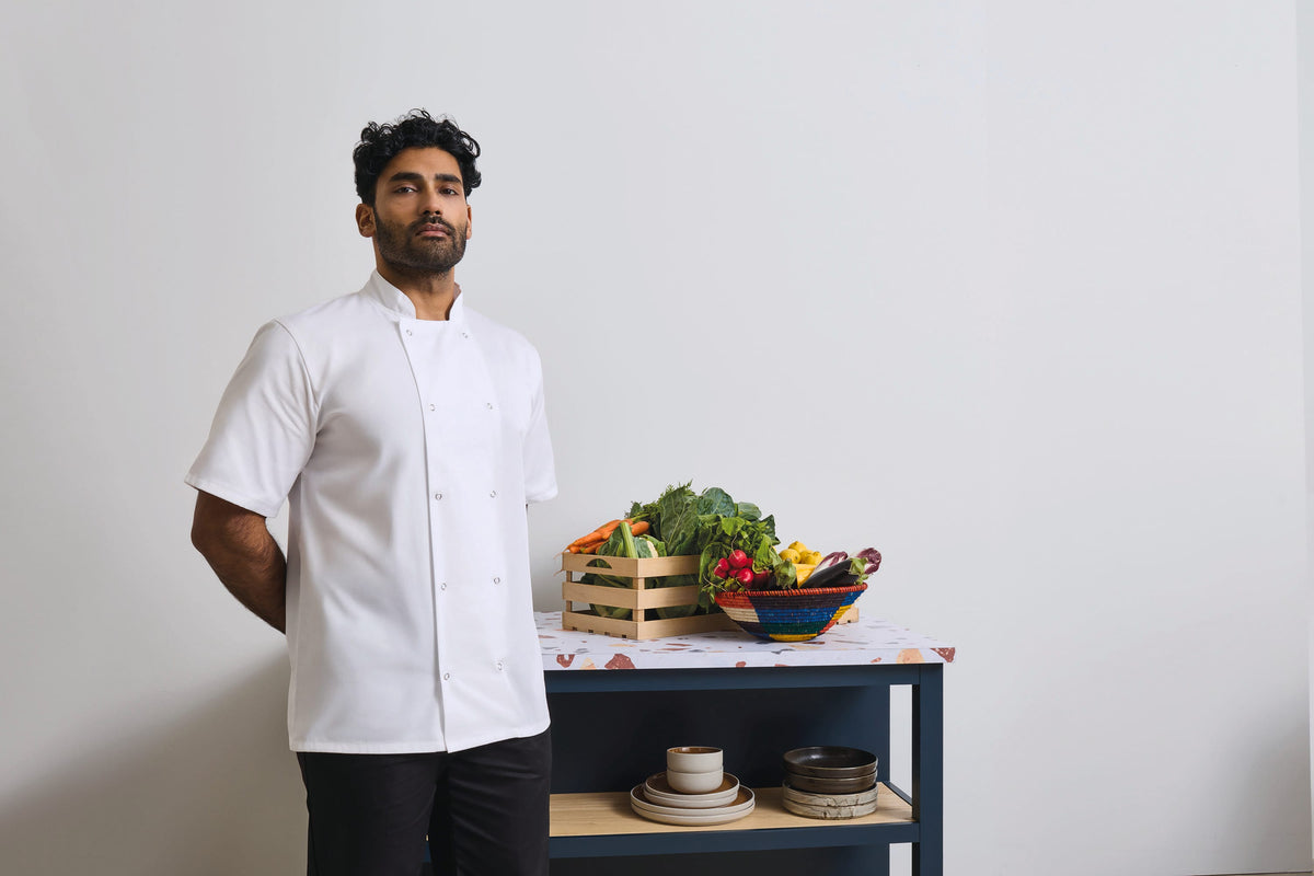 Premier PR664 Studded Front Short Sleeve Chef's Jacket