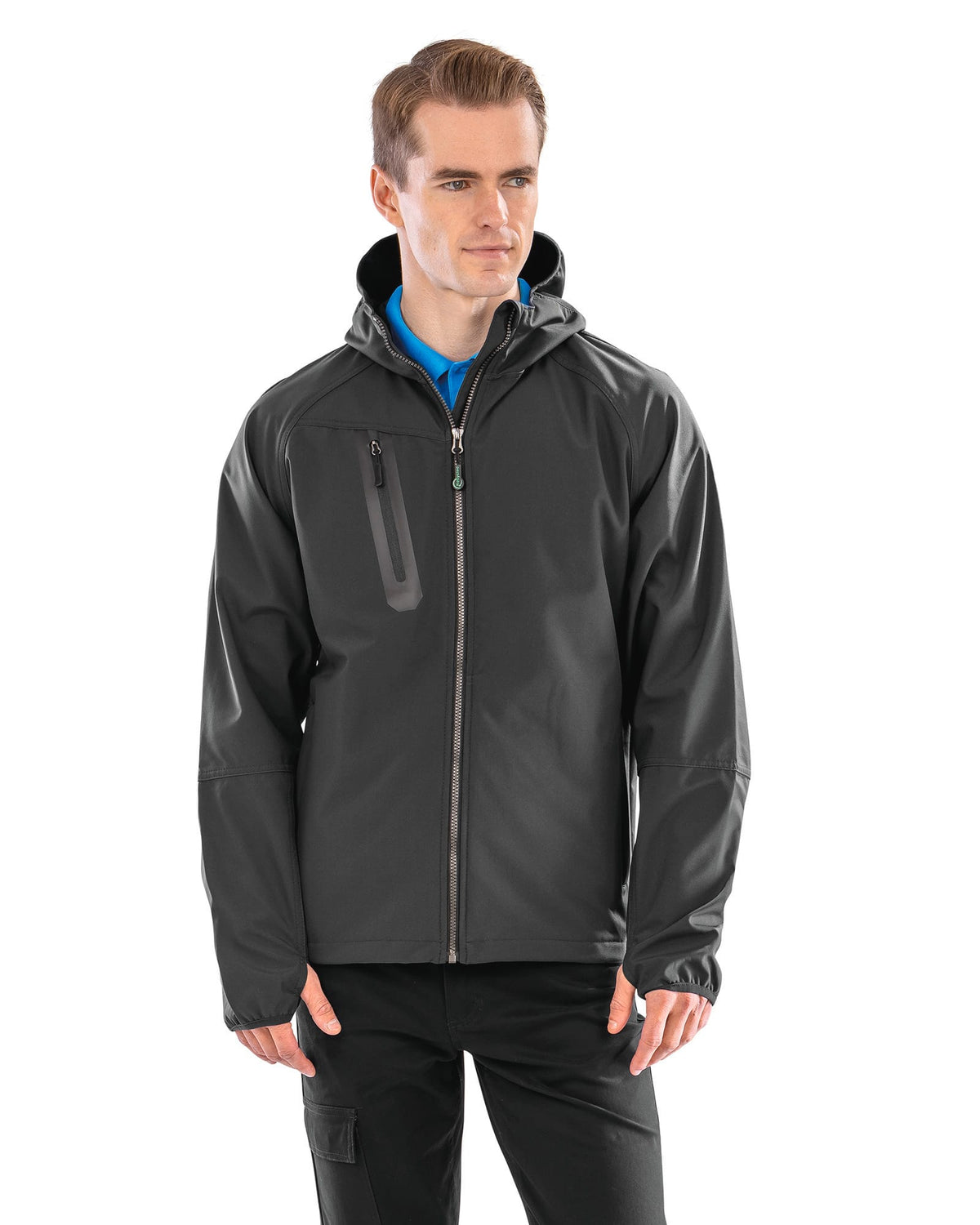 Result R909X Gerecyclede 3-laags unisex softshelljack met capuchon.