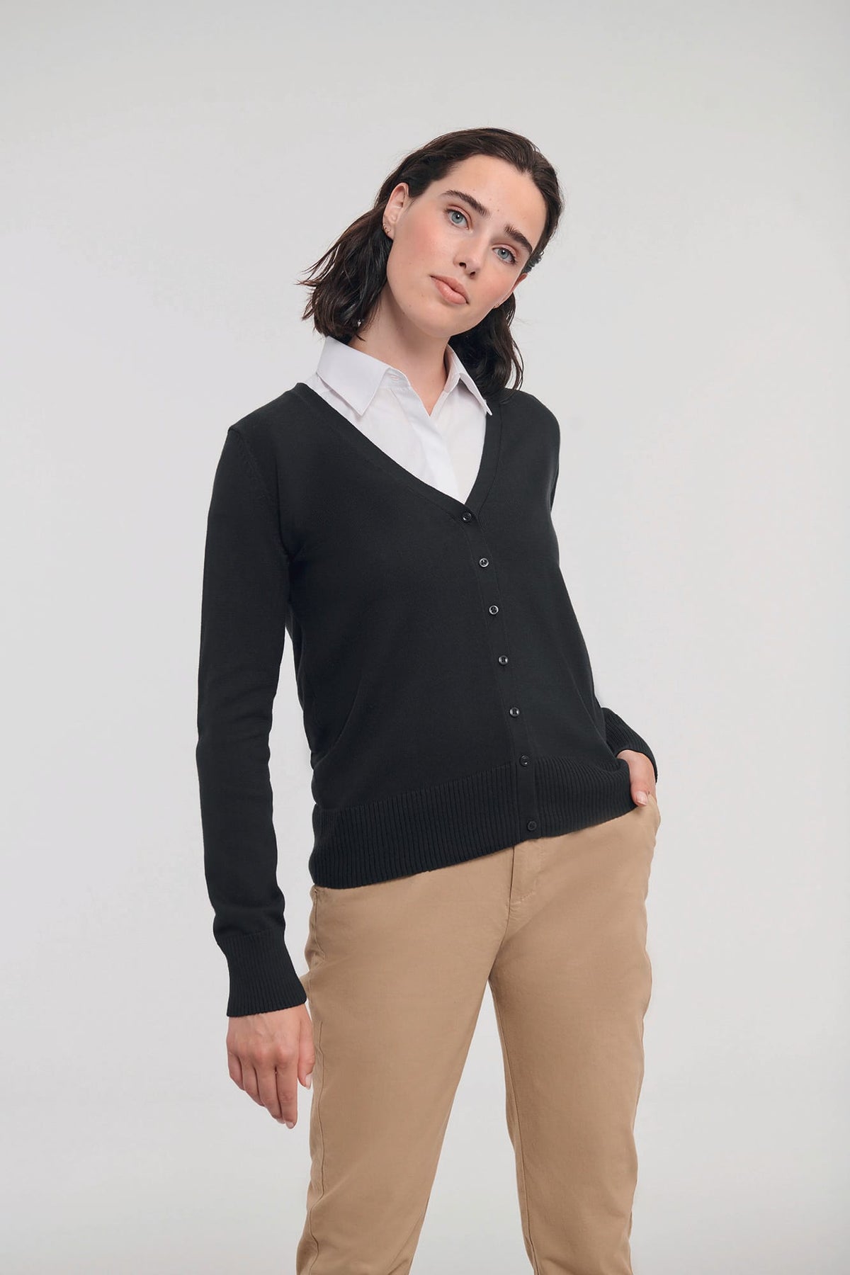 Russell RU715F Ladies' gebreid vest met V-hals