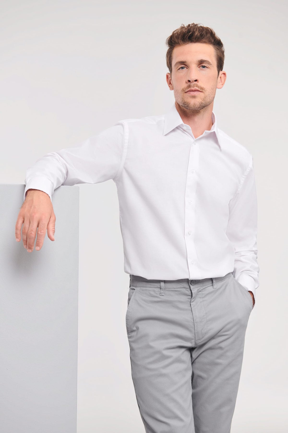 Russell RU922M Men's getailleerd oxford overhemd met lange mouwen