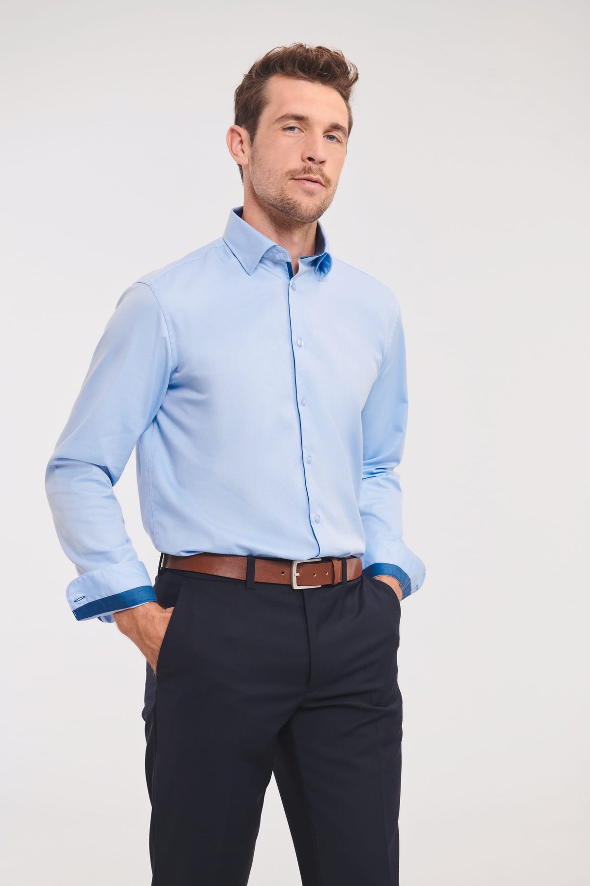 Russell RU964M Herringbone overhemd met lange mouwen