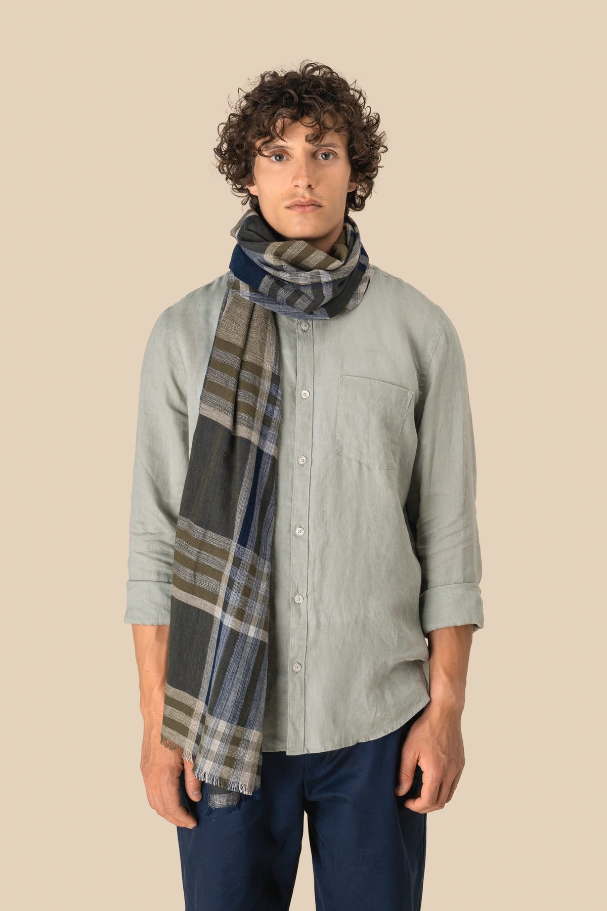 Spasso SP154 unisex tulbanddoek met ruit- en streepmotief.