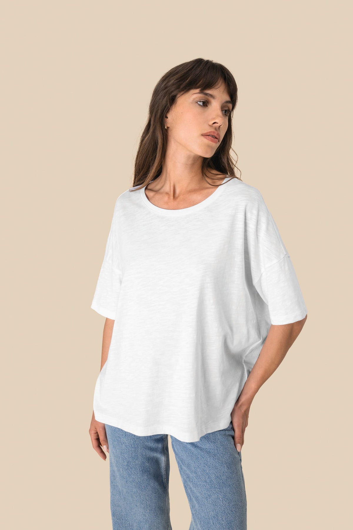 Spasso SP304 Ecologisch oversized dames slub-T-shirt met afhangende schouders