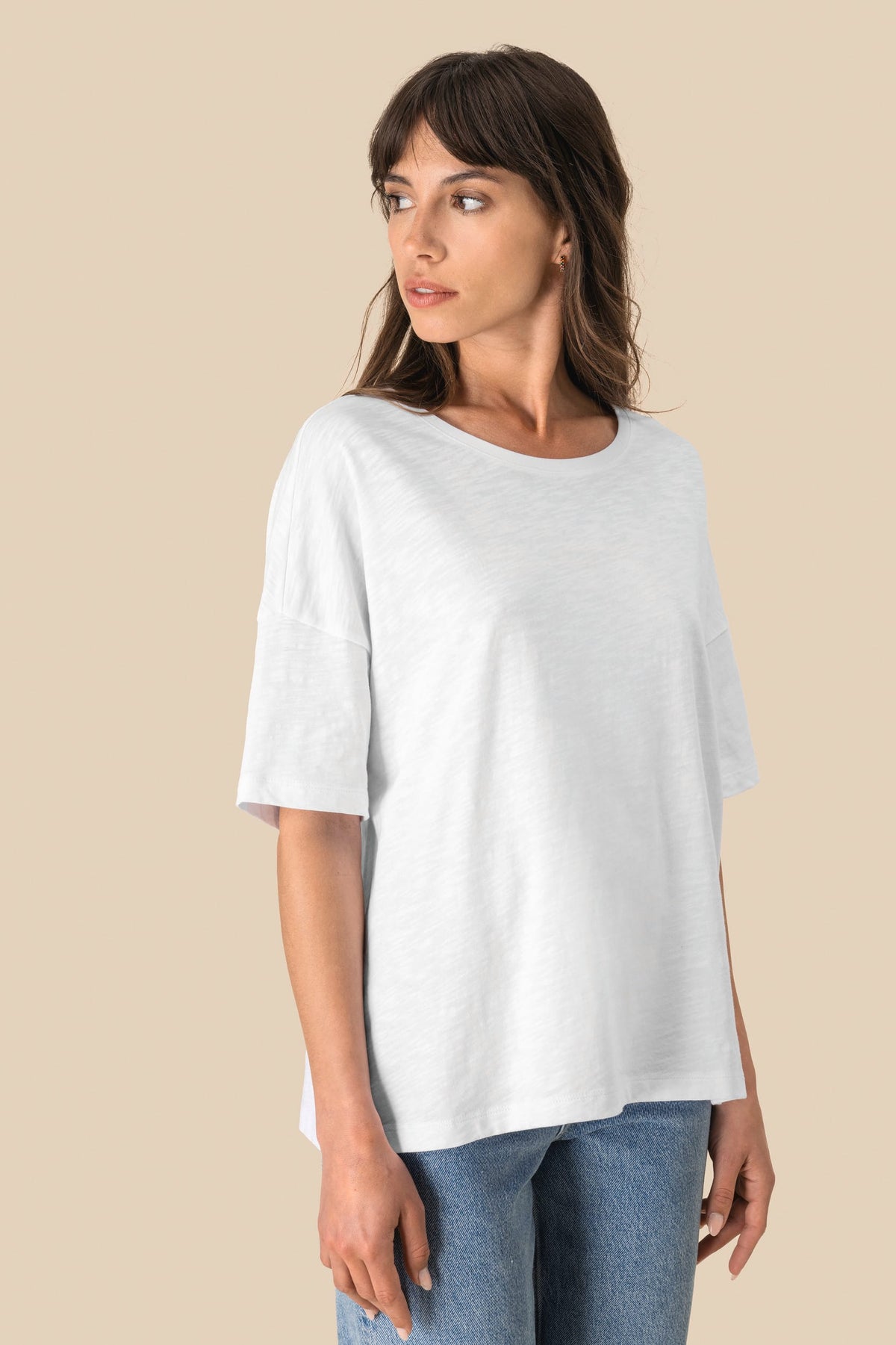 Spasso SP304 Ecologisch oversized dames slub-T-shirt met afhangende schouders
