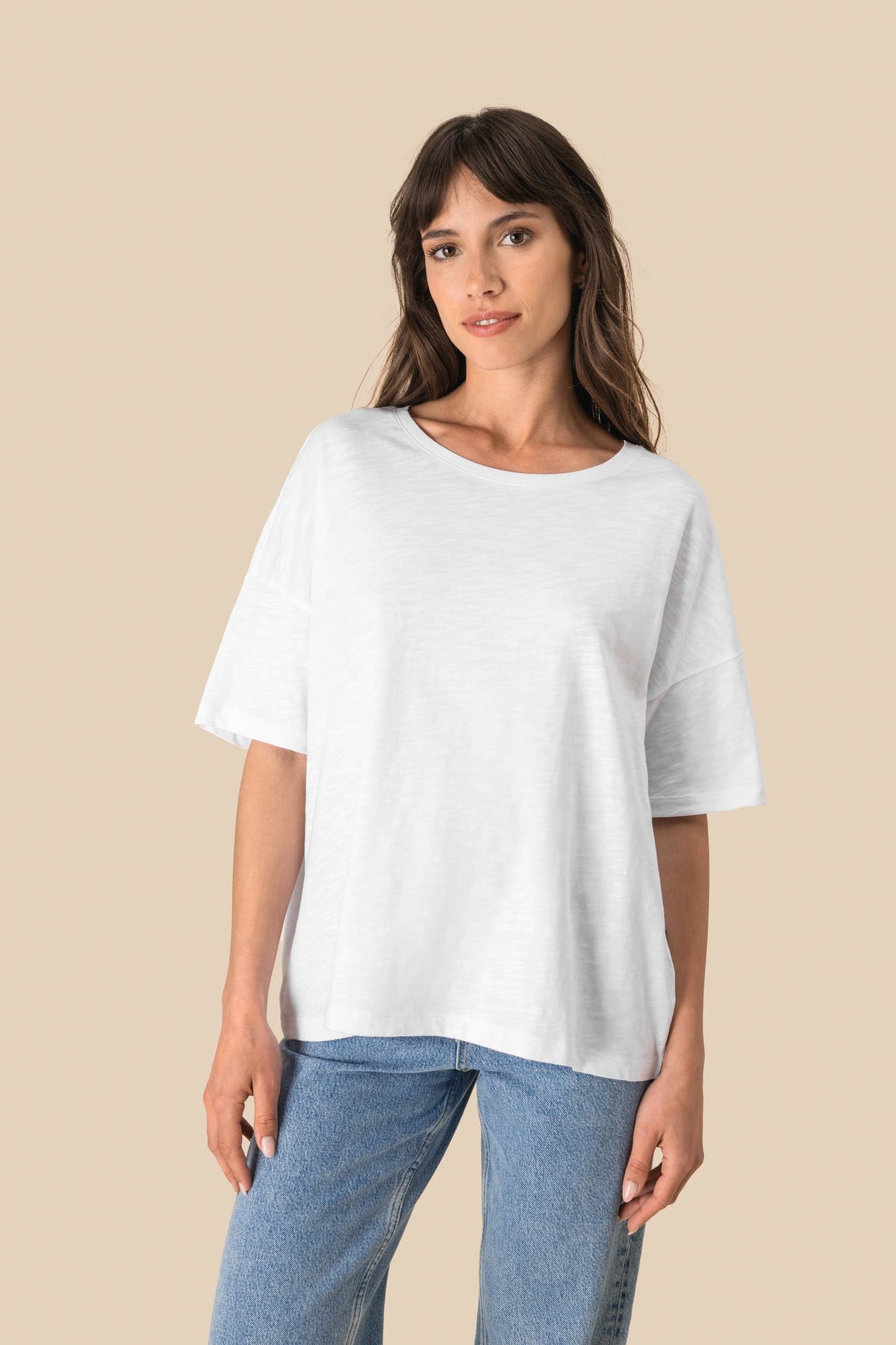 Spasso SP304 Ecologisch oversized dames slub-T-shirt met afhangende schouders