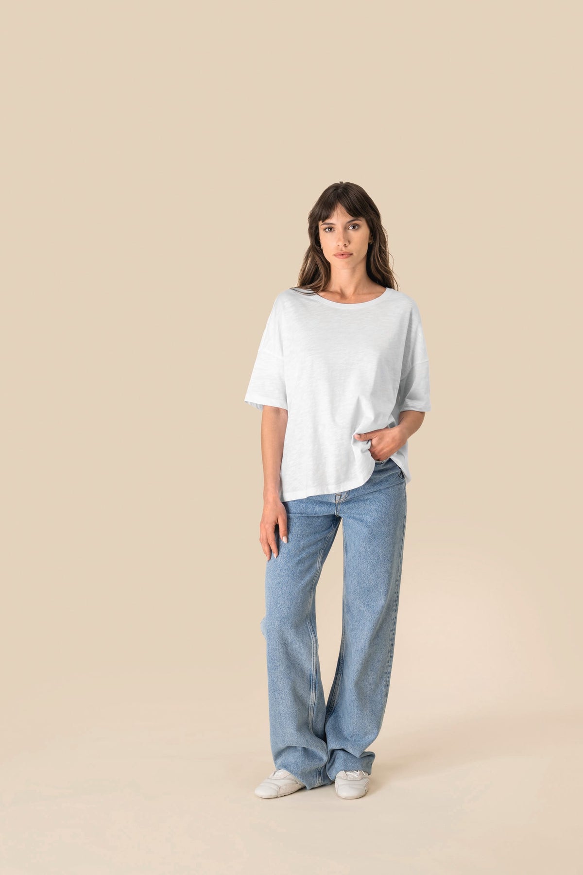 Spasso SP304 Ecologisch oversized dames slub-T-shirt met afhangende schouders