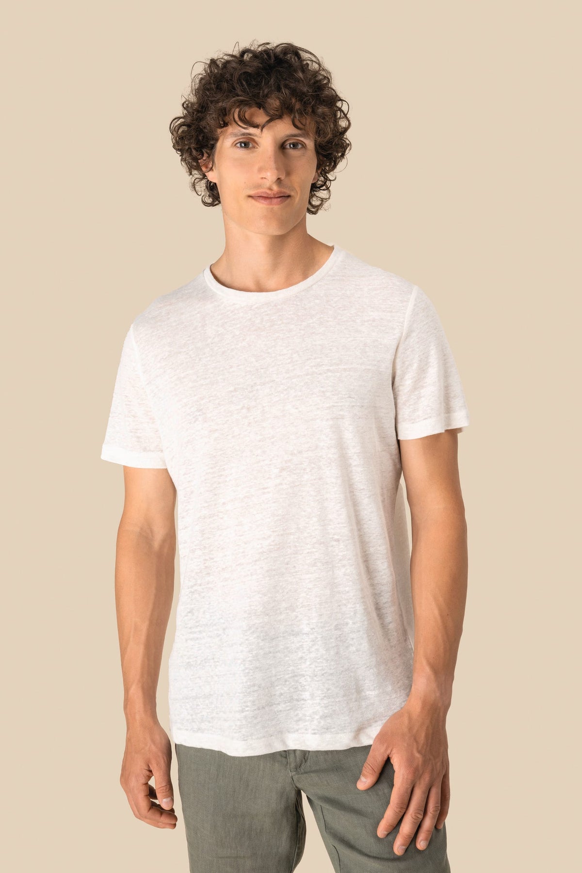 Spasso SP320 Linnen heren-t-shirt ronde hals kraag