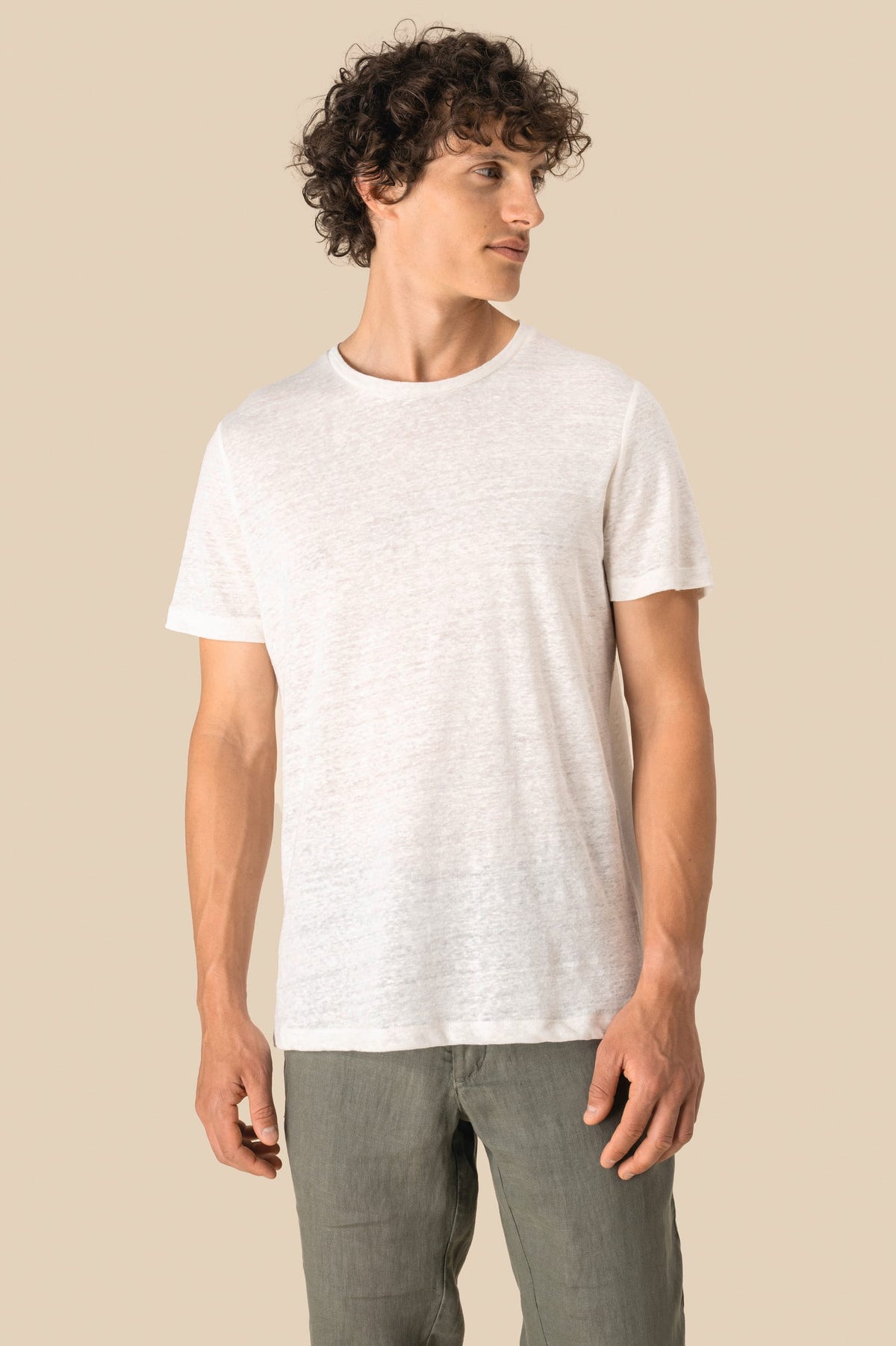 Spasso SP320 Linnen heren-t-shirt ronde hals kraag