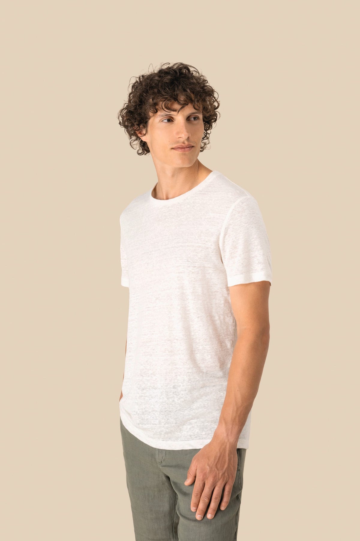Spasso SP320 Linnen heren-t-shirt ronde hals kraag
