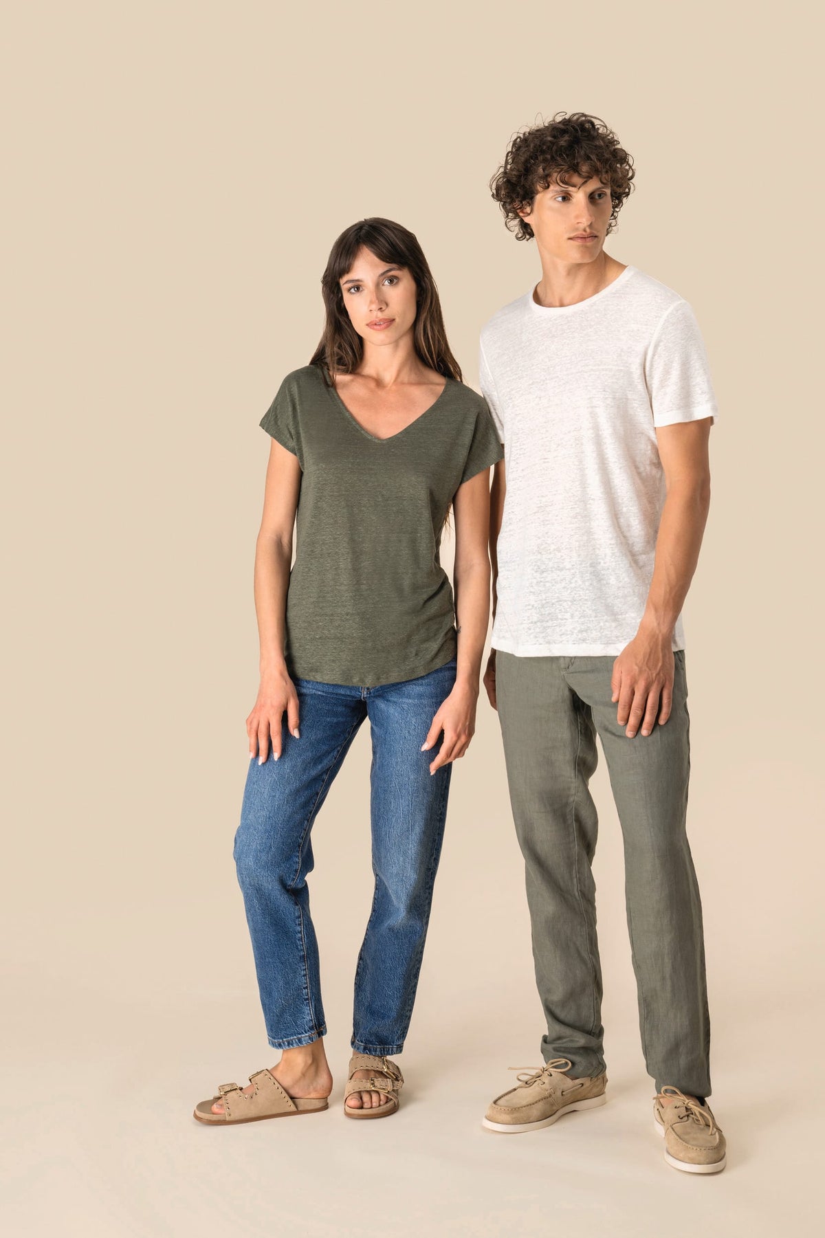 Spasso SP320 Linnen heren-t-shirt ronde hals kraag