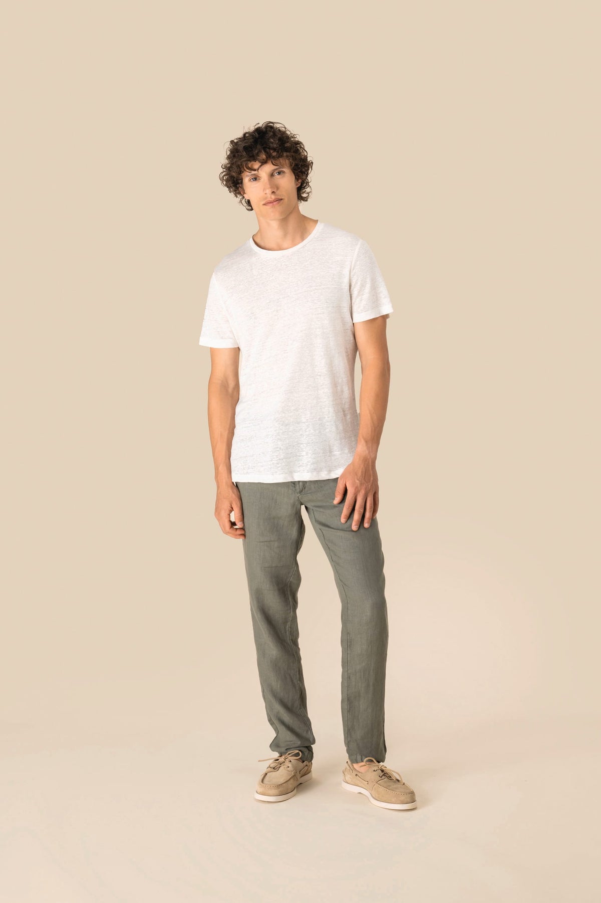 Spasso SP320 Linnen heren-t-shirt ronde hals kraag