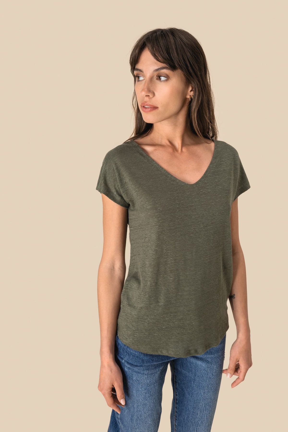 Spasso SP321 Linnen dames-t-shirt V-hals