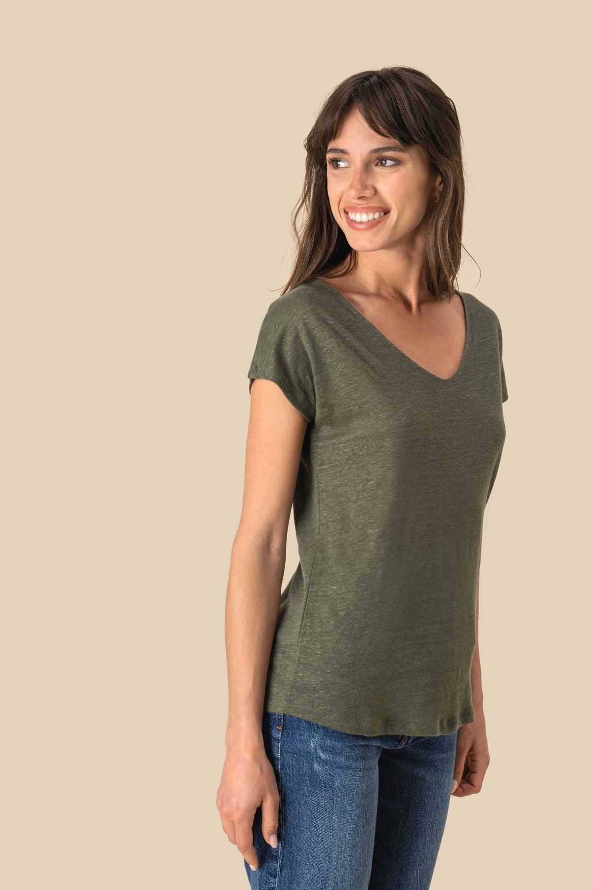 Spasso SP321 Linnen dames-t-shirt V-hals