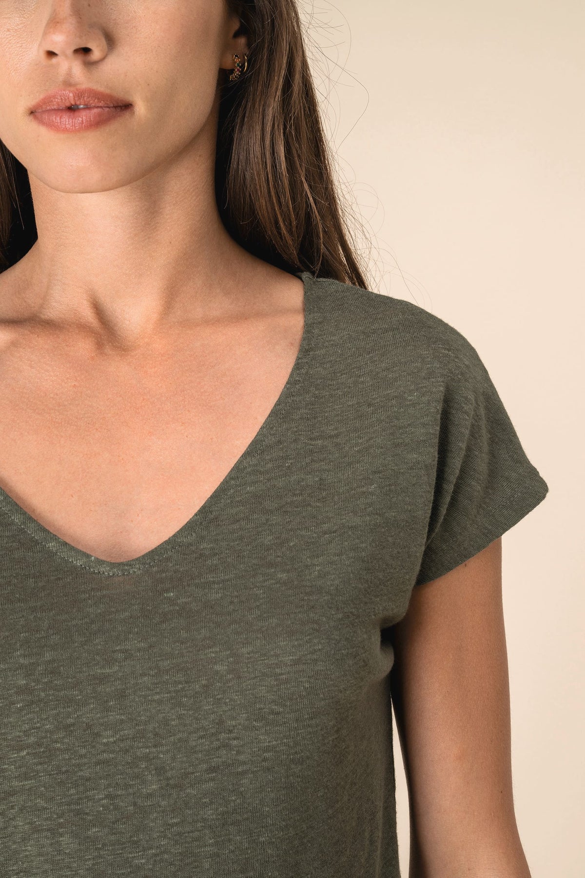 Spasso SP321 Linnen dames-t-shirt V-hals