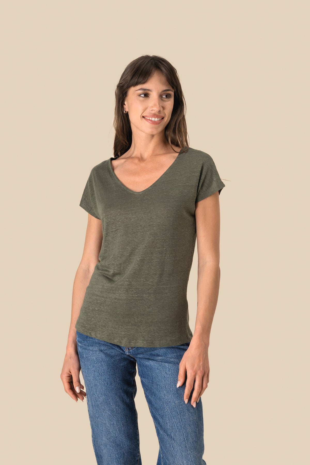 Spasso SP321 Linnen dames-t-shirt V-hals
