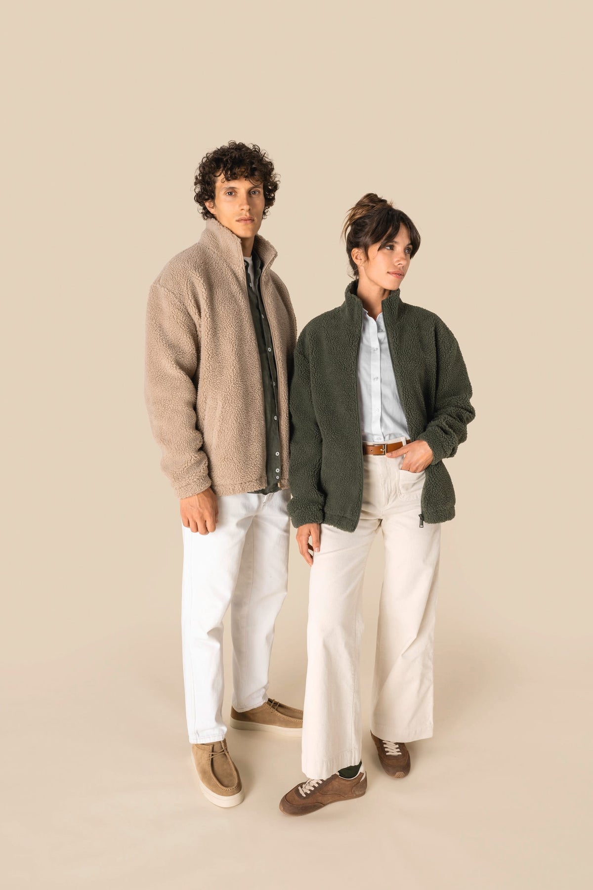 Spasso SP404 unisex sweater van sherpa met rits en afhangende schouders