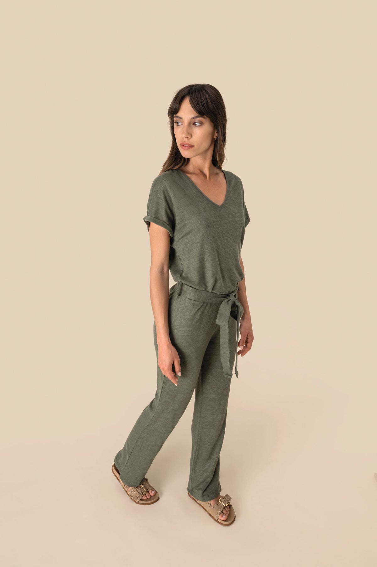Spasso SP5004 Tricot jumpsuit met korte mouwen voor dames van linnen