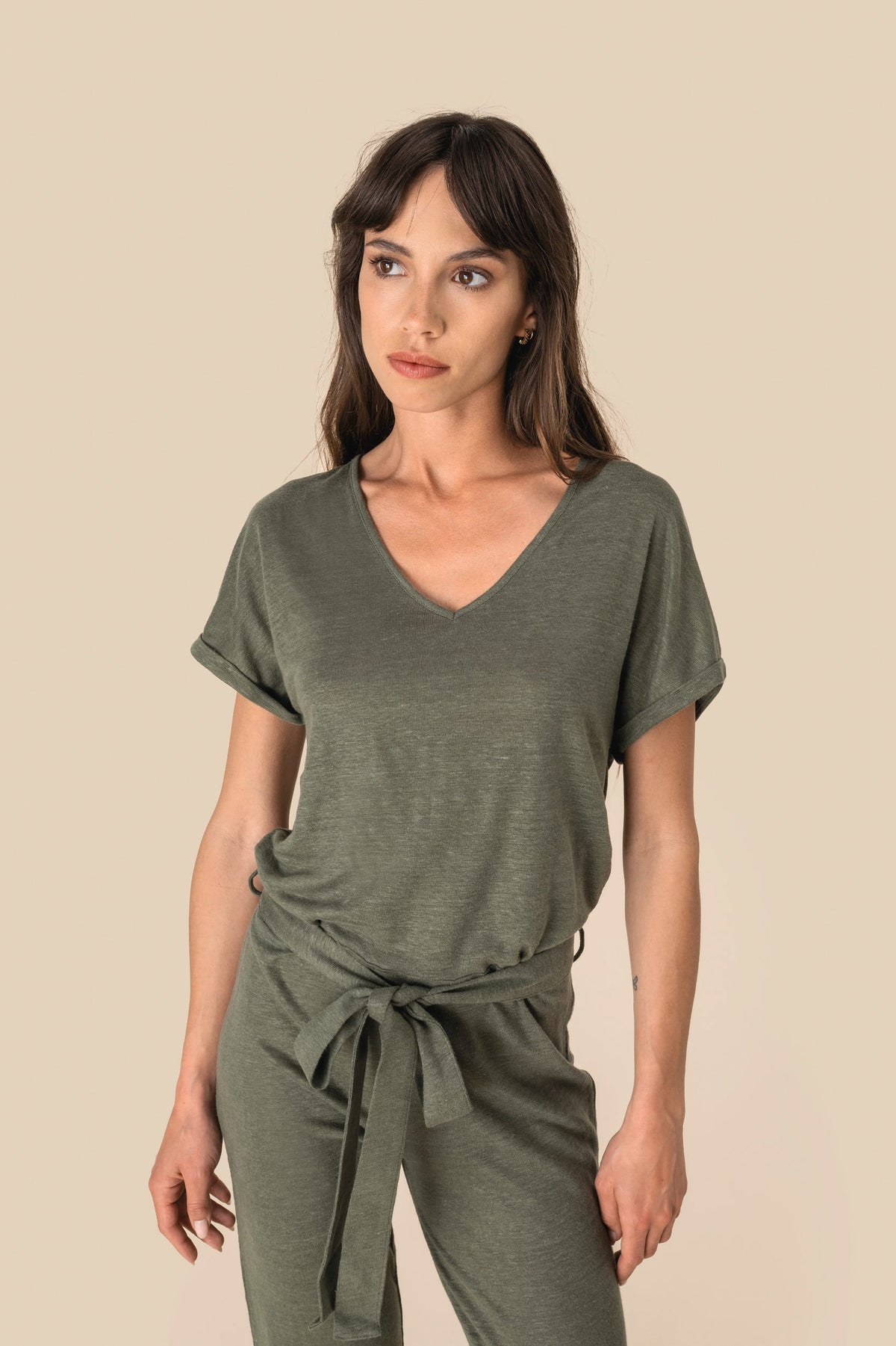 Spasso SP5004 Tricot jumpsuit met korte mouwen voor dames van linnen
