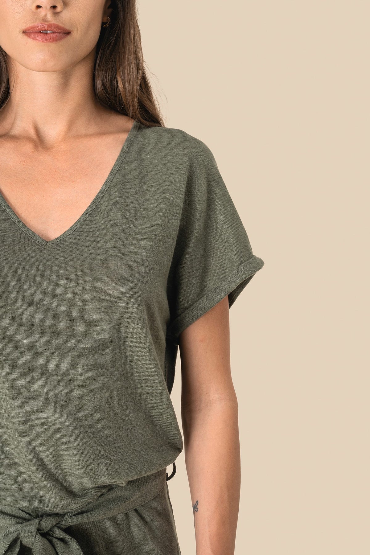 Spasso SP5004 Tricot jumpsuit met korte mouwen voor dames van linnen