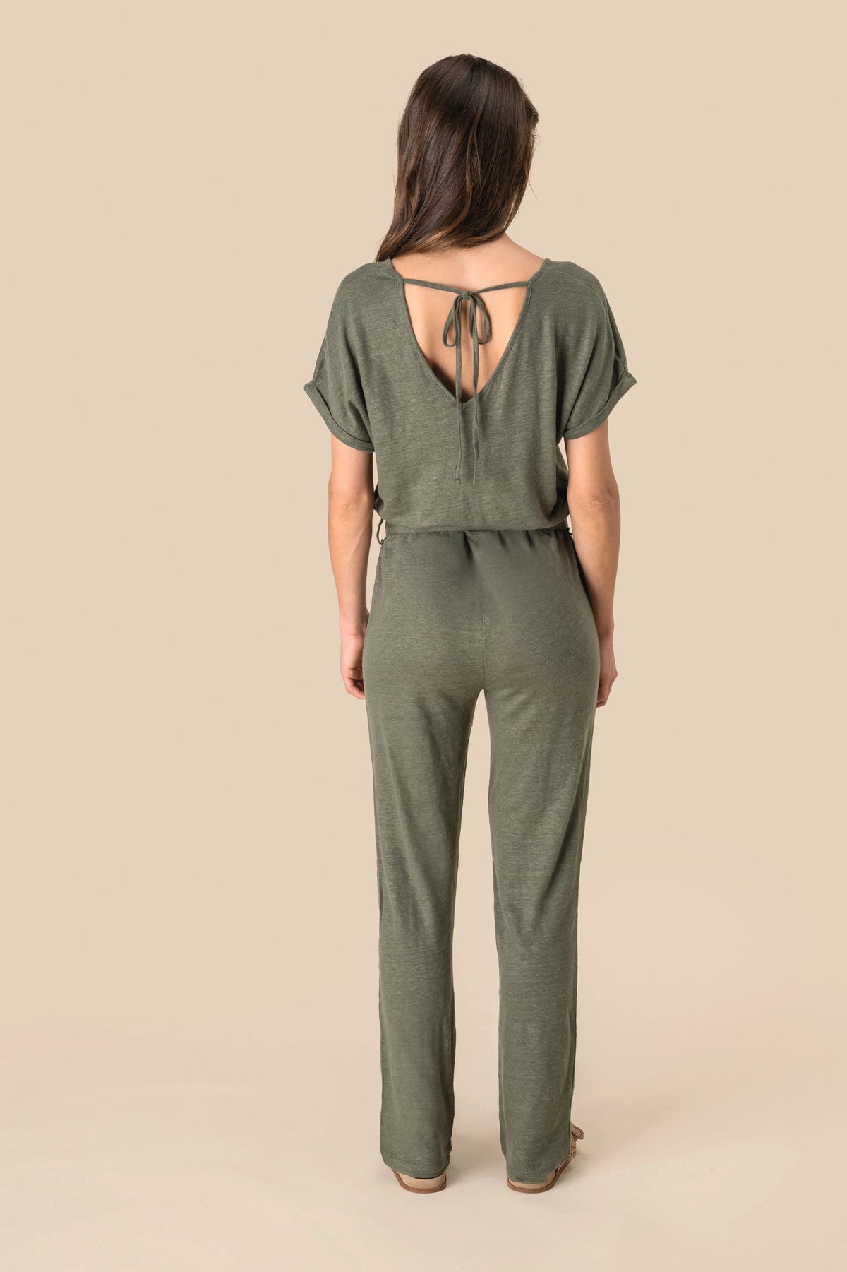 Spasso SP5004 Tricot jumpsuit met korte mouwen voor dames van linnen