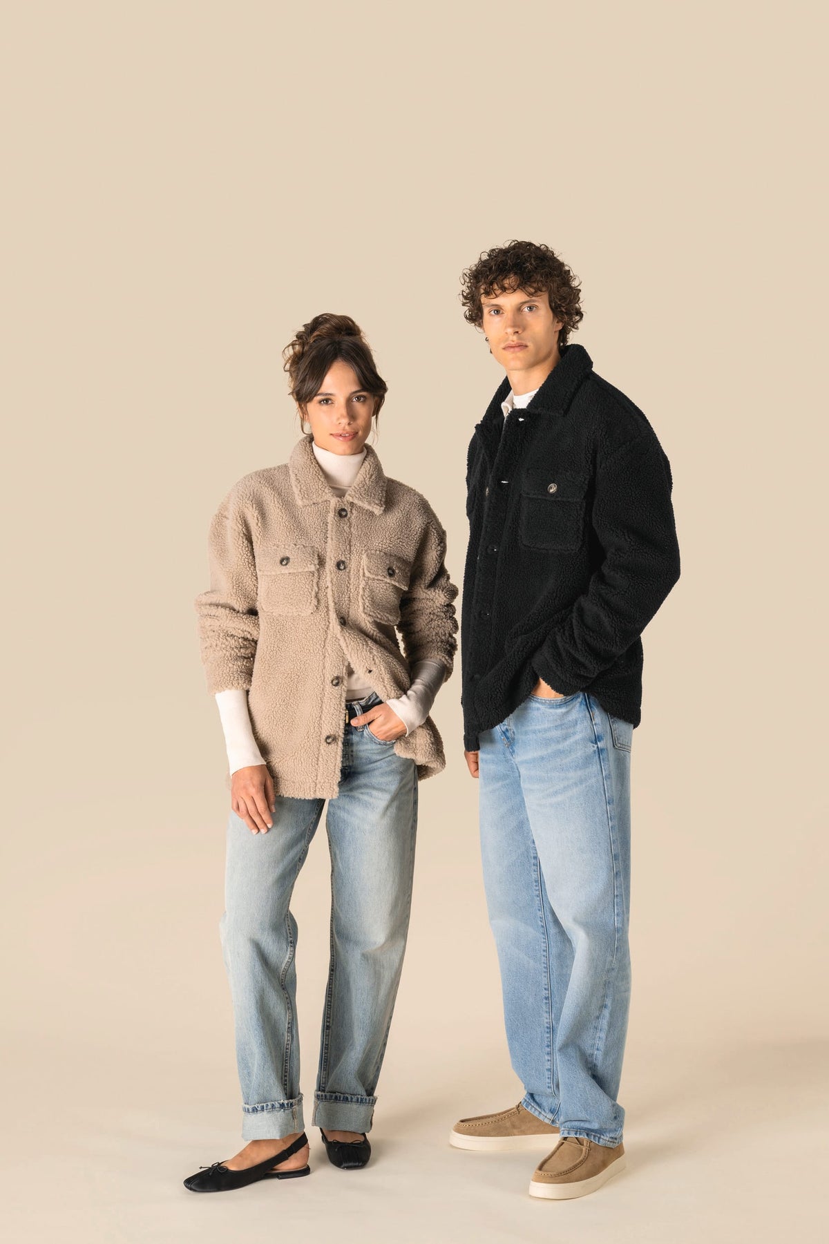 Spasso SP508 unisex sherpa-overshirt met afhangende schouders