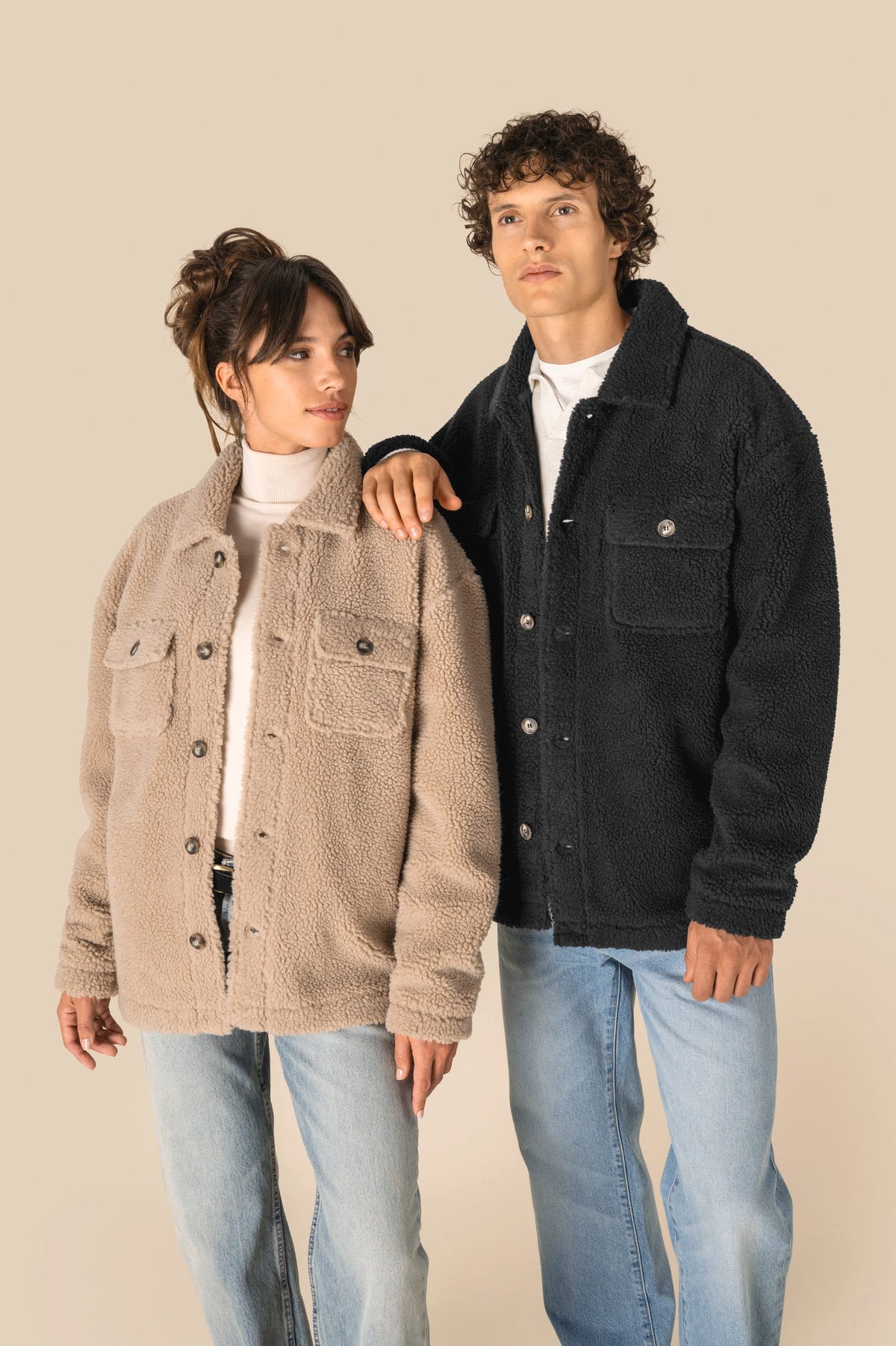 Spasso SP508 unisex sherpa-overshirt met afhangende schouders