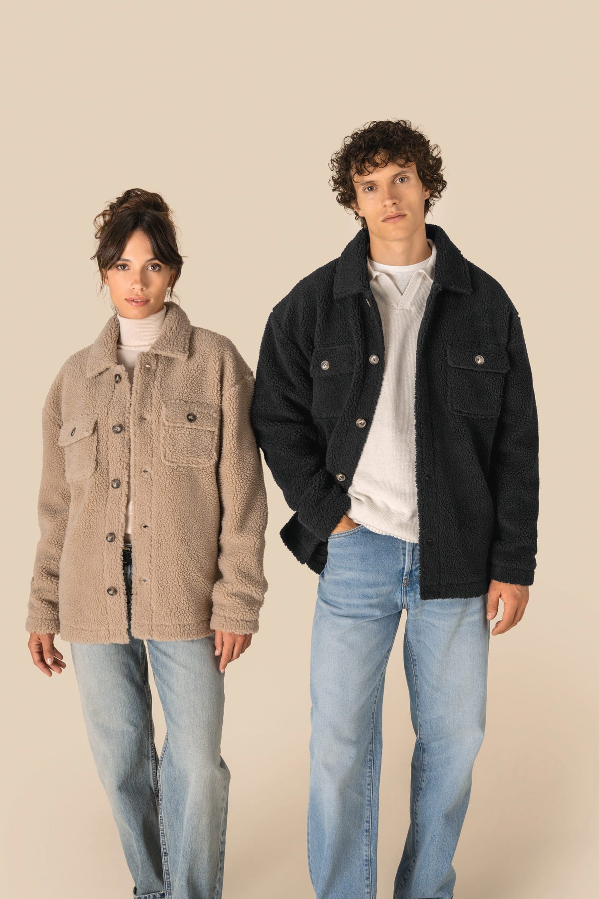 Spasso SP508 unisex sherpa-overshirt met afhangende schouders
