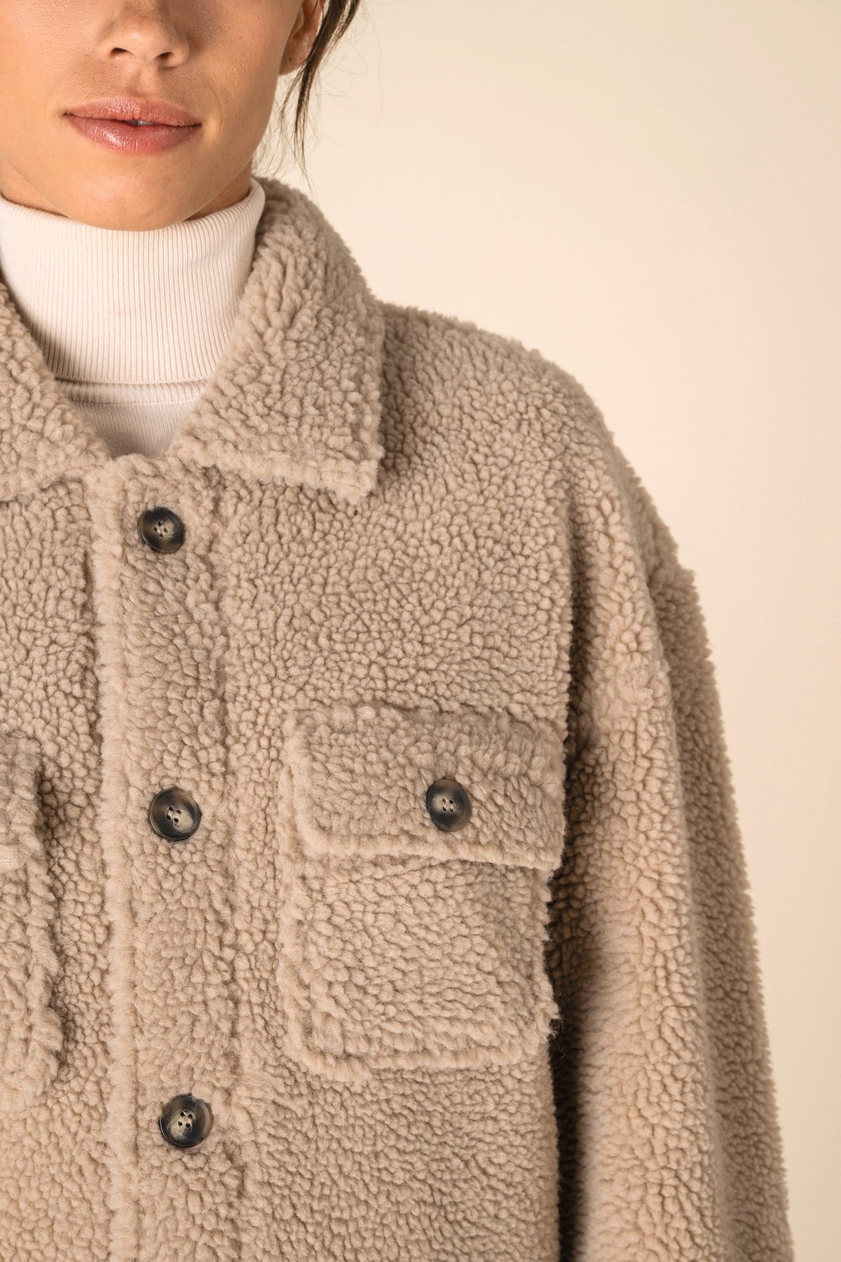 Spasso SP508 unisex sherpa-overshirt met afhangende schouders