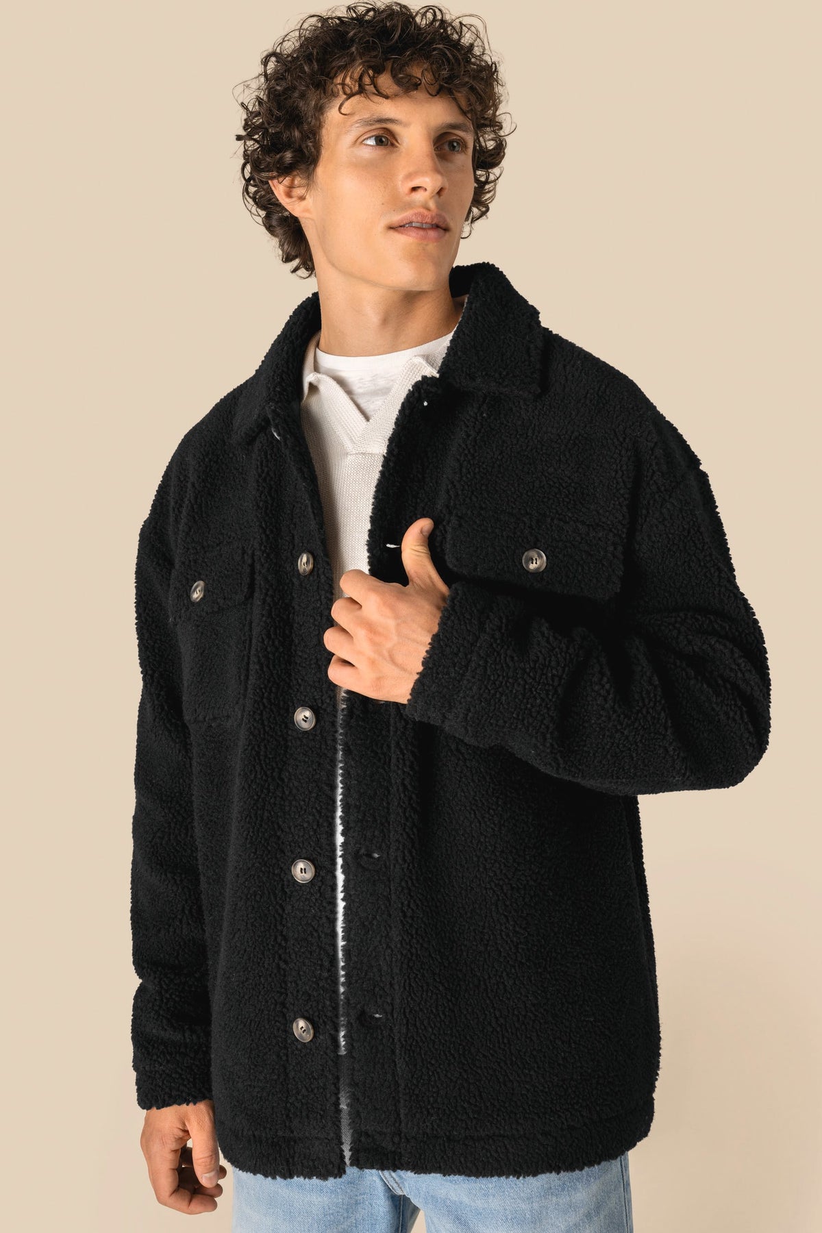 Spasso SP508 unisex sherpa-overshirt met afhangende schouders