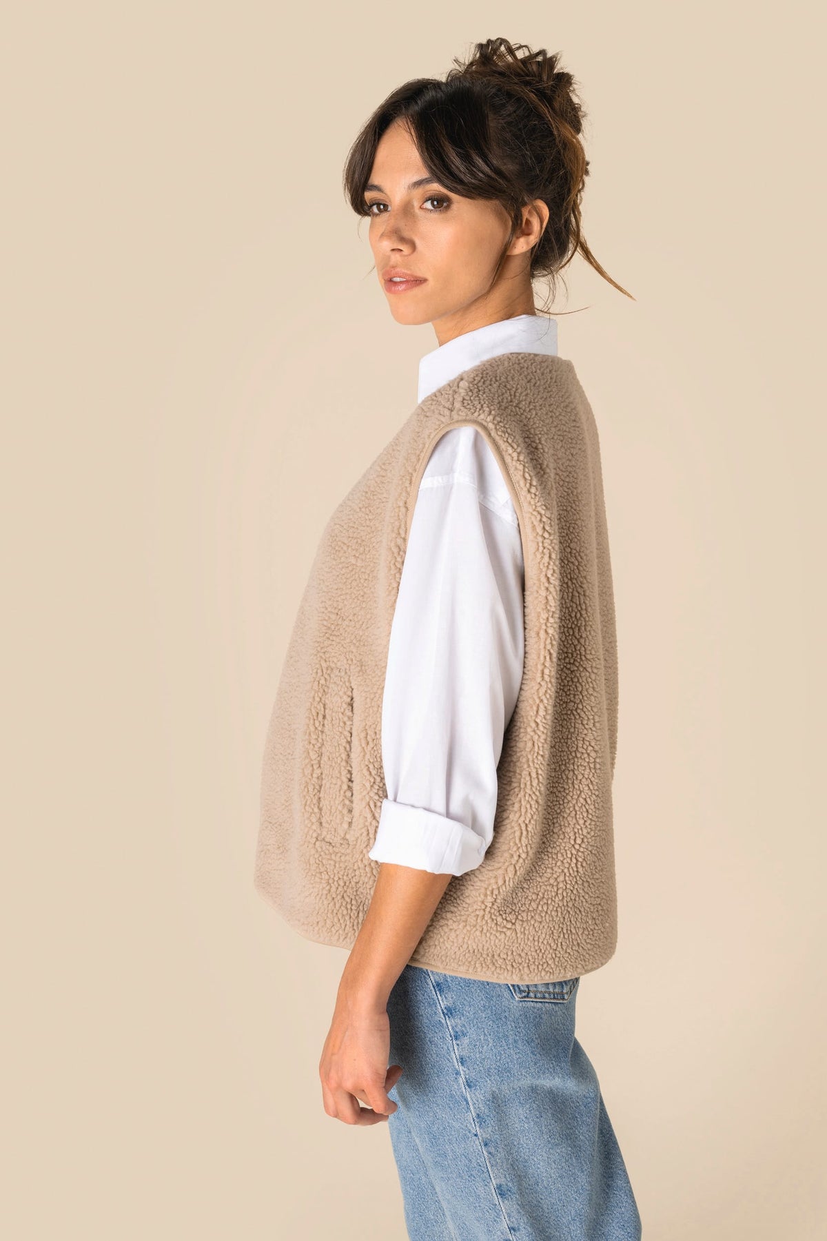 Spasso SP604 Mouwloos sherpa damesjasje